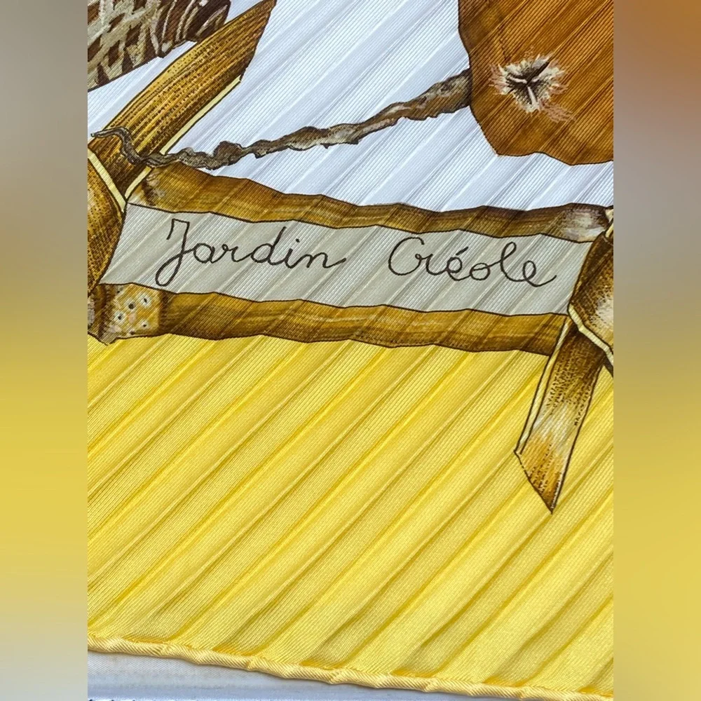 Hermes Plisse Silk Scarf Jardin Creole Carre 90 Pleaded Valerie Dawlat Dumoulin - Picture 12 of 16